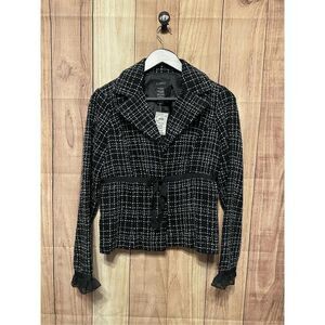 B. smart 9/10 NWT tweed blazer jacket black white bow business misses